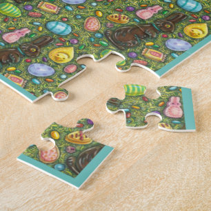 CHOCOLATE EASTER BUNNY, CHICK, EGGS, JELLY BEANS JIGSAW PUZZLE