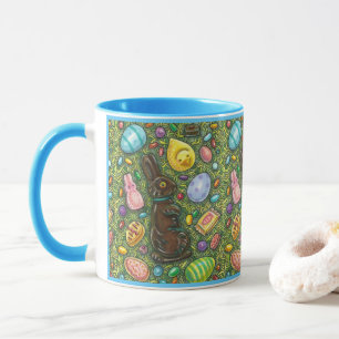 CHOCOLATE EASTER BUNNY, CHICK, EGGS, JELLY BEANS MUG