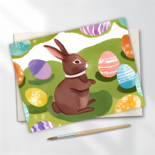 Chocolate Easter Bunny   Cute Spring Pastel Eggs Holiday Postcard