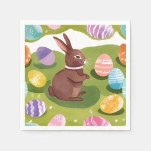 Chocolate Easter Bunny Cute Spring Pastel Eggs Napkin