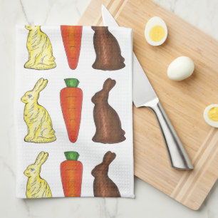 Chocolate Easter Bunny Rabbit Carrot Candy Kitchen Towel