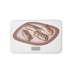 Chocolate eclair cartoon illustration bath mat