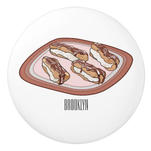 Chocolate eclair cartoon illustration ceramic knob
