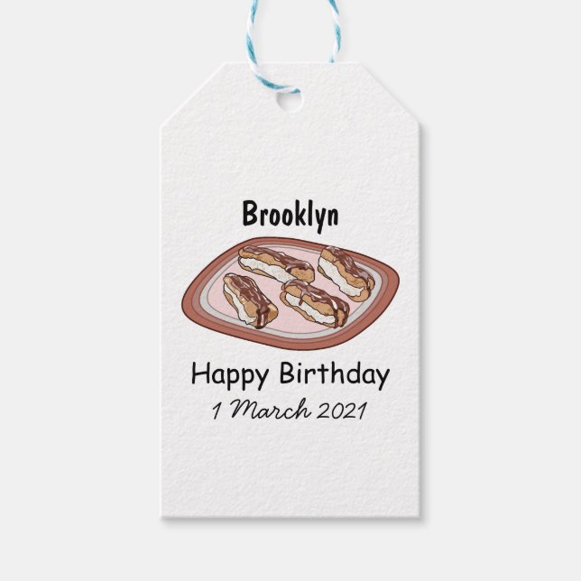 Chocolate eclair cartoon illustration  gift tags (Front)