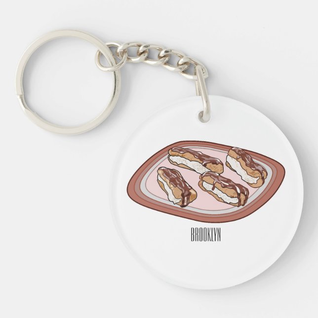 Chocolate eclair cartoon illustration  keychain (Front)
