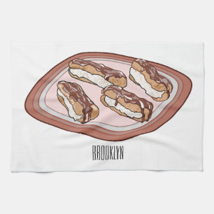 Chocolate eclair cartoon illustration  kitchen towel