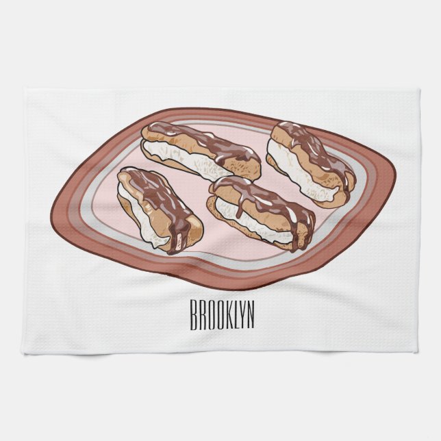 Chocolate eclair cartoon illustration  kitchen towel (Horizontal)