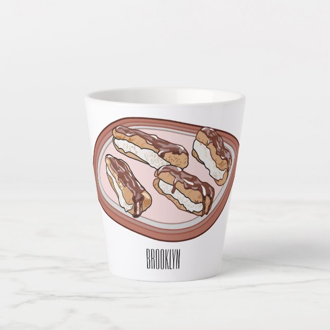 Chocolate eclair cartoon illustration  latte mug (Front)