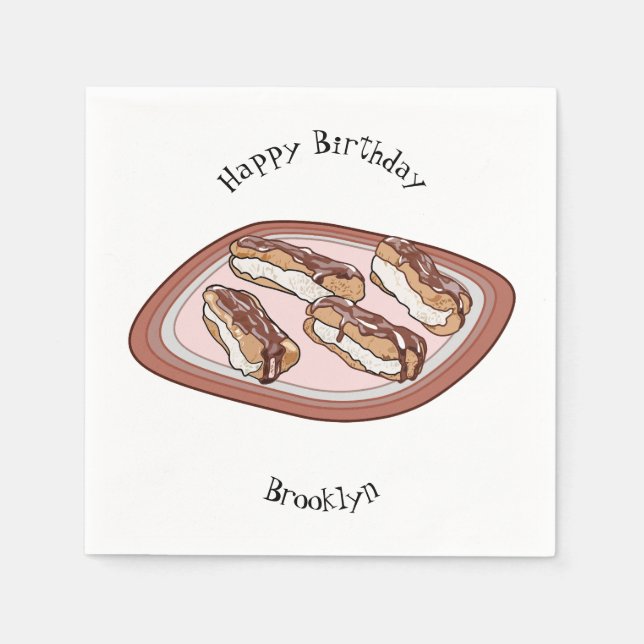 Chocolate eclair cartoon illustration  napkin (Front)