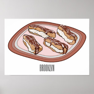 Chocolate eclair cartoon illustration  poster