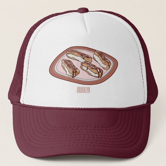 Chocolate eclair cartoon illustration  trucker hat (Front)