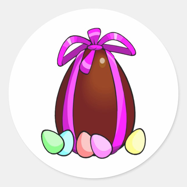 Chocolate Egg Pink Ribbon Classic Round Sticker (Front)