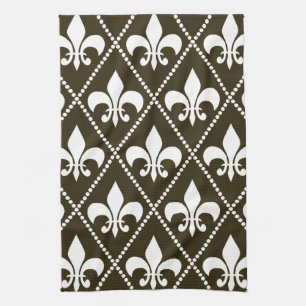 Chocolate Fleur de Lis Kitchen Towel