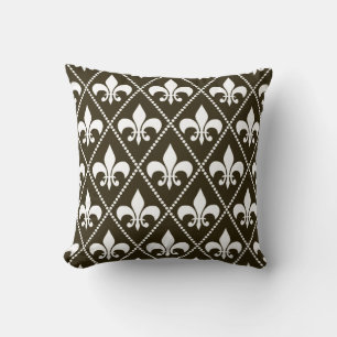 Chocolate Fleur de Lis Throw Pillow