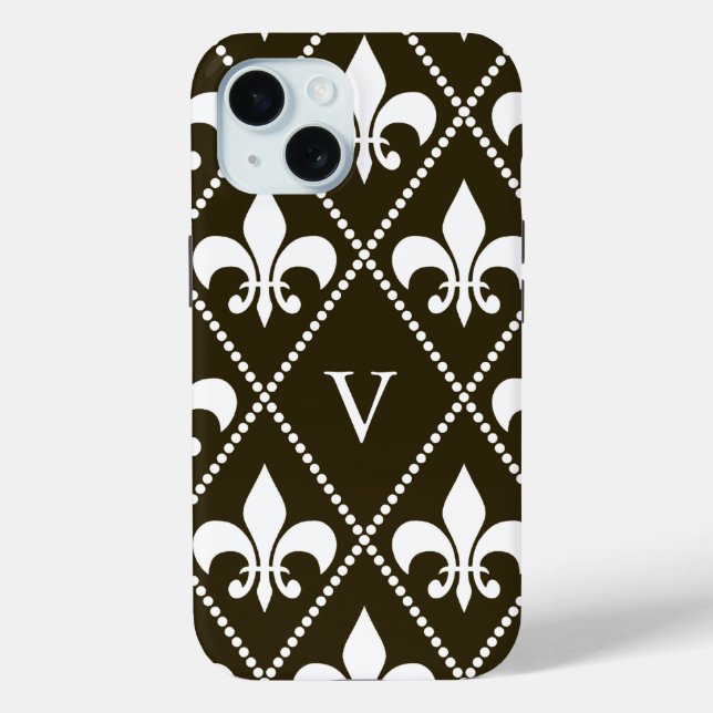Chocolate Fleur de Lis w/ monogram Case-Mate iPhone Case (Back)