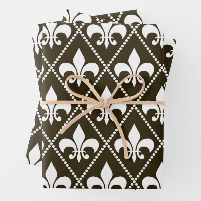 Chocolate Fleur de Lis Wrapping Paper Sheet (In situ)