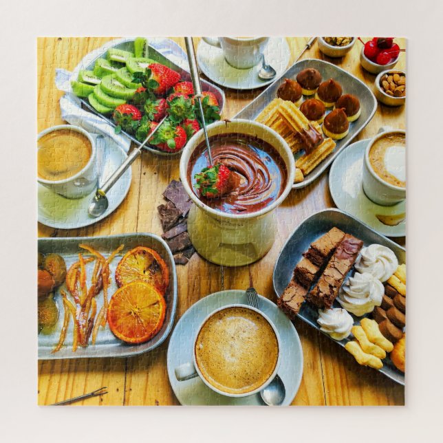 Chocolate Fondue Coffee Strawberry Dessert Food Jigsaw Puzzle (Vertical)