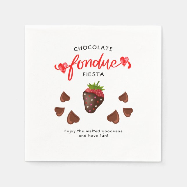Chocolate Fondue Fiesta Strawberry Hearts Birthday Napkin (Front)