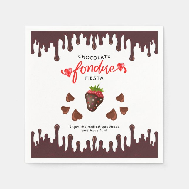 Chocolate Fondue Fiesta Strawberry Hearts Birthday Napkin (Front)