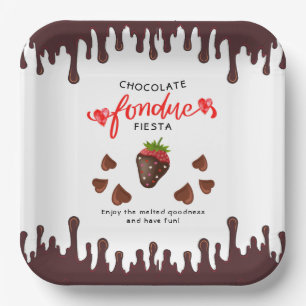 Chocolate Fondue Fiesta Strawberry Hearts Birthday Paper Plate