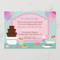 Chocolate Fondue Girls Birthday Party Invitations