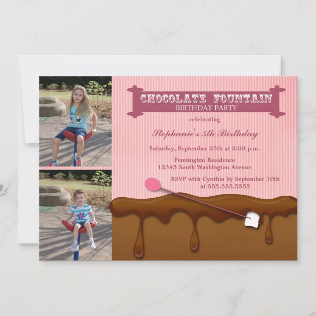 Chocolate fountain girls birthday party invite (Front)