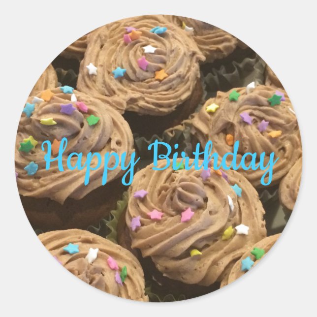 Chocolate Frosted Birthday Cupcakes Classic Round Sticker (Front)