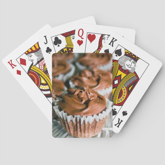 Chocolate Frosted Cupcakes on a Plate Photo Playing Cards (Back)