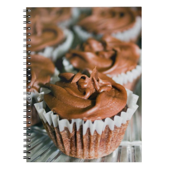 Chocolate Frosted Cupcakes on Plate Food Photo Notebook (Front)