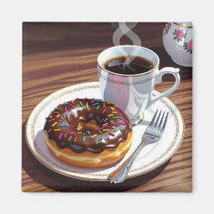Chocolate Frosted Doughnut and Coffee  Magnet