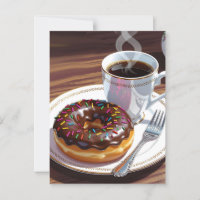 Chocolate Frosted Doughnut and Coffee