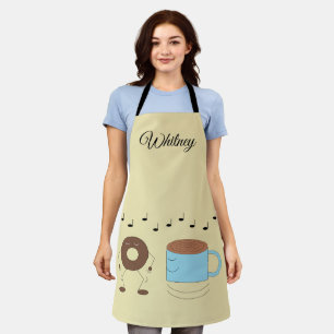 Chocolate Frosted Doughnut & Coffee Mug Dancing:   Apron