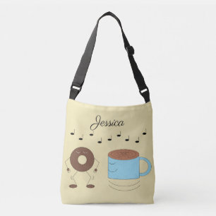 Chocolate Frosted Doughnut & Coffee Mug Dancing:  Crossbody Bag