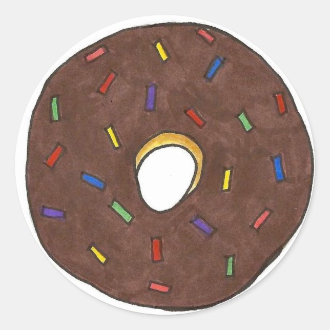 Chocolate Frosted Doughnut Doughnut Sprinkles Food Classic Round Sticker (Front)