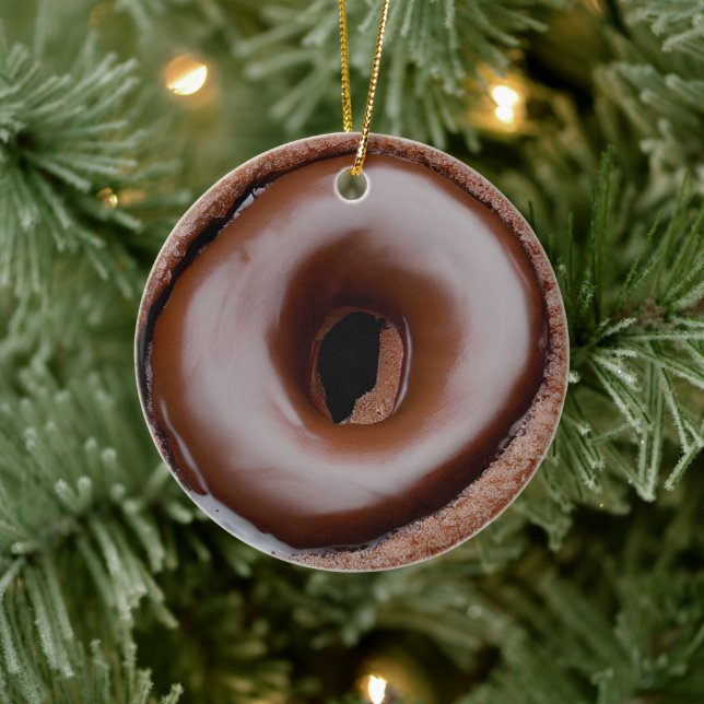 Chocolate Frosted Doughnut Personalized  Ceramic Ornament (Tree)