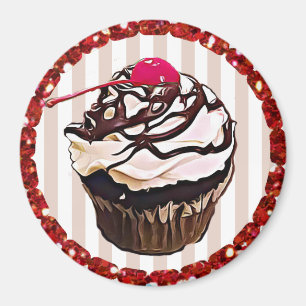 Chocolate Frosting with Cherry Cupcake Top Magnet