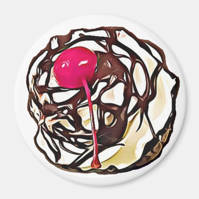 Chocolate Frosting with Cherry Cupcake Top Magnet (Front)