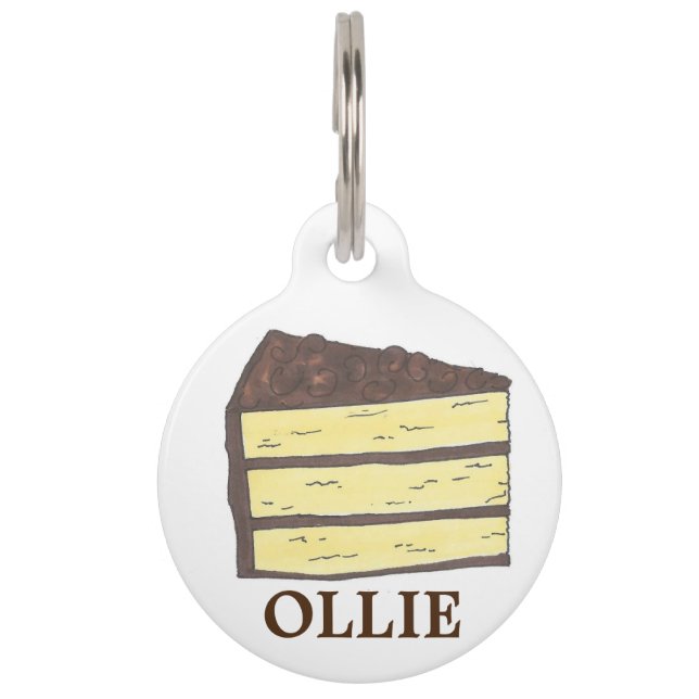 Chocolate Frosting Yellow Layer Cake Slice Pet Tag (Front)