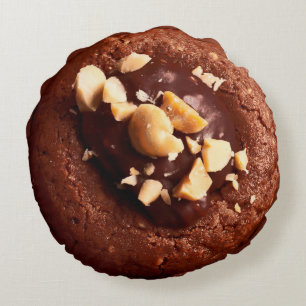 Chocolate Fudge Cookie, Chocolate Brown Round Pillow