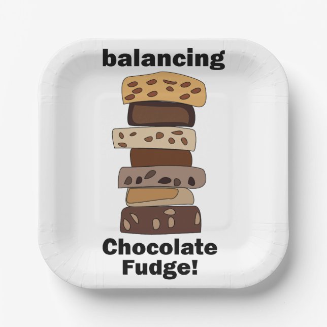 Chocolate Fudge Dessert Balancing Funny Party Paper Plate (Front)