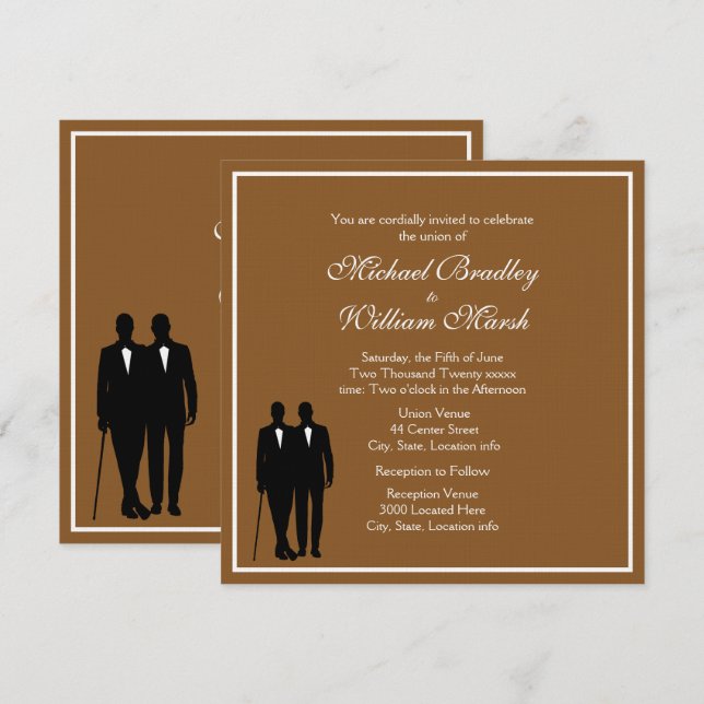 Chocolate Gay Wedding Invitation (Front/Back)