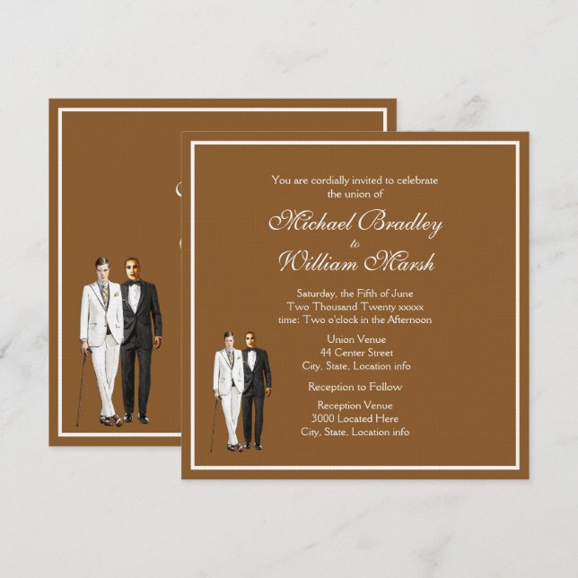 Chocolate Gay Wedding Invitation (Front/Back)
