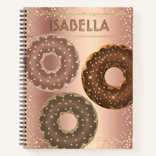 Chocolate gold glitter doughnuts copper ombre name notebook