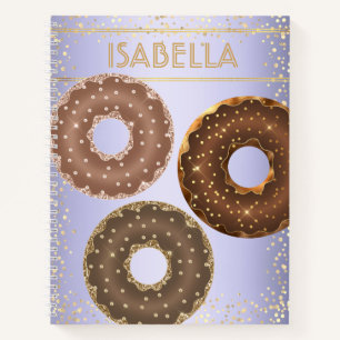 Chocolate gold glitter doughnuts purple ombre name notebook