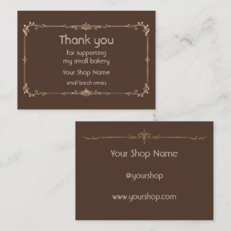 Chocolate Gold Small Business Bakery Thank You Ins Enclosure Card