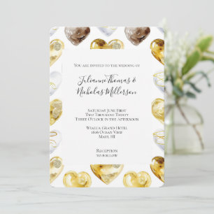 Chocolate Gold White Hearts Wedding Invitation