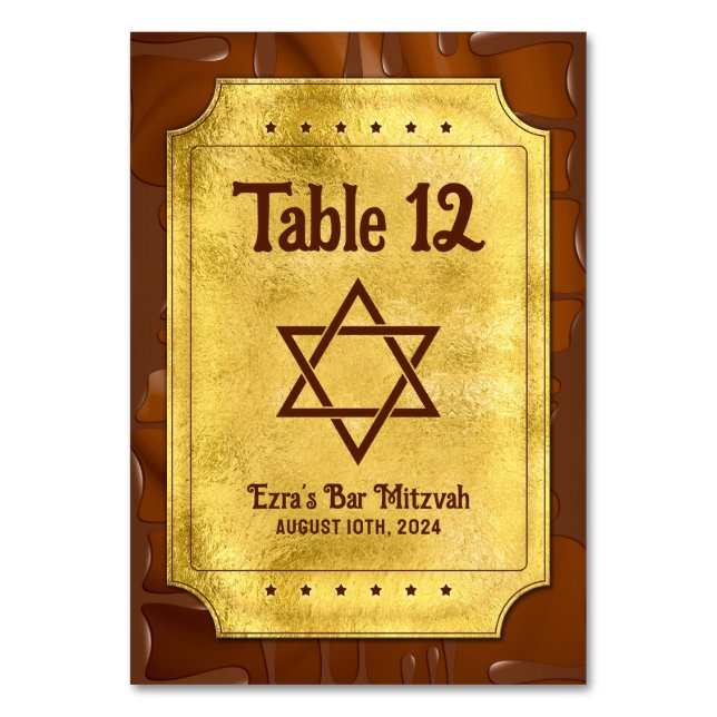 Chocolate Golden Ticket Bar or Bat Mitzvah Table Number (Front)