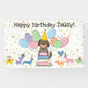 Chocolate Goldendoodle Dog Birthday Party Banner