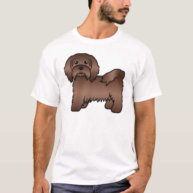Chocolate Havanese Cute Cartoon Dog Illustration T-Shirt (Front)
