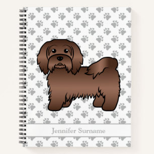 Chocolate Havanese Cute Cartoon Dog & Name Notebook